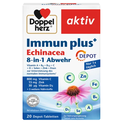 Abbildung der Produktverpackung Doppelherz aktiv Immun plus+ Echinacea Frontansicht